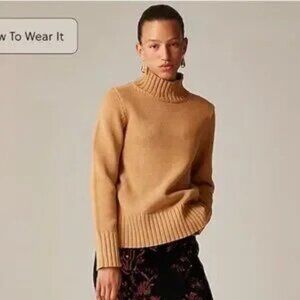 J Crew Tan Cotton Turtleneck Sweater Size S Preppy Classic Holiday 24
